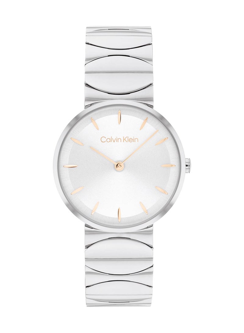 CALVIN KLEIN ساعة كالvin كلاين الجعيدة النسائية بعلبة فضية بيضاء - 25100042 - Image 2