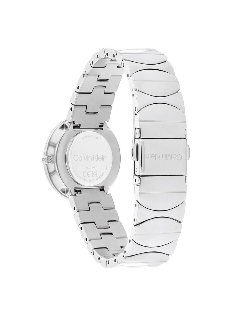 CALVIN KLEIN ساعة كالvin كلاين الجعيدة النسائية بعلبة فضية بيضاء - 25100042 - Image 3