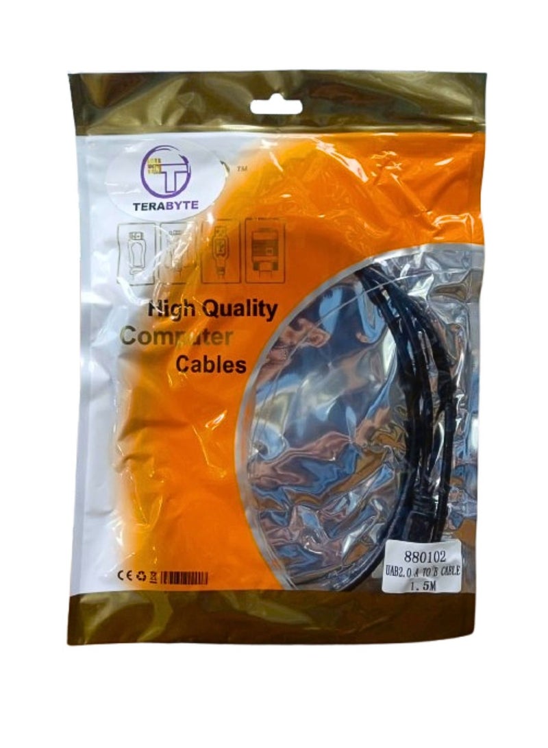 Terabyte USB 2.0 to USB A TO B, Male to Male, 1.5Meter, Black - Image 1