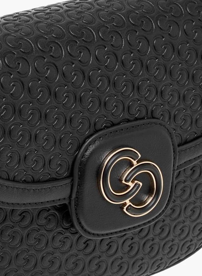 Celeste Monogram Textured Crossbody Bag with Flap Closure and Adjustable Strap
