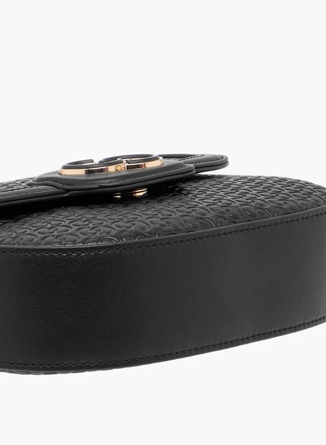 Celeste Monogram Textured Crossbody Bag with Flap Closure and Adjustable Strap