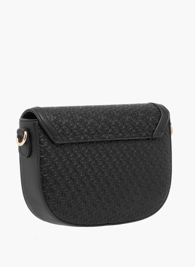 Celeste Monogram Textured Crossbody Bag with Flap Closure and Adjustable Strap