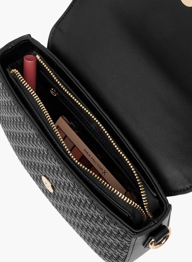 Celeste Monogram Textured Crossbody Bag with Flap Closure and Adjustable Strap