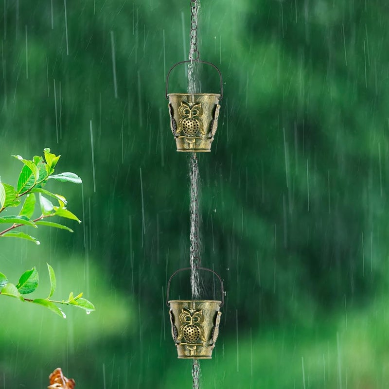 Qipade Store 10Ft Rain Chains for Gutters, Metal Rain Catcher Chain for Eaves Drainage, 12 Cups Rain Gutter Chains with Owl Decor, Adjustable Rain Water Chain for Outdoor Decor - Image 5