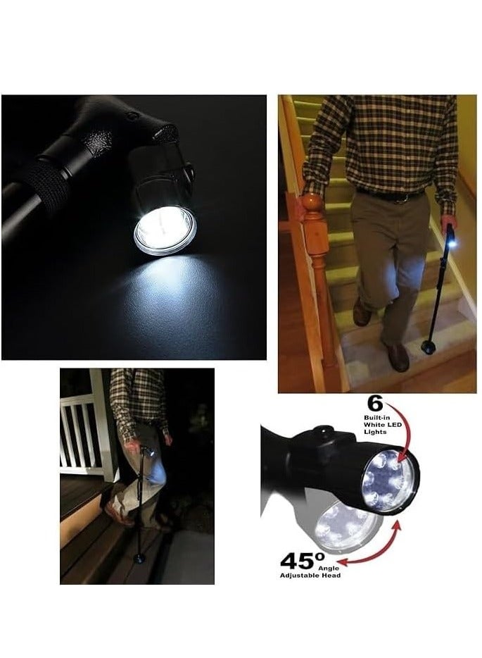 Folding Cane with LED Light & Adjustable Height - Portable Collapsible Extendable Walking Stick Self-Standing Design Non-Slip Grip Handle Rubber Feet - Image 3