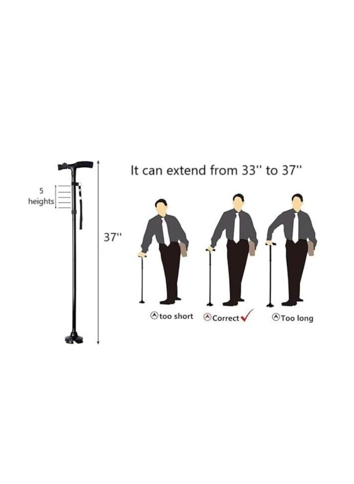 Folding Cane with LED Light & Adjustable Height - Portable Collapsible Extendable Walking Stick Self-Standing Design Non-Slip Grip Handle Rubber Feet - Image 4