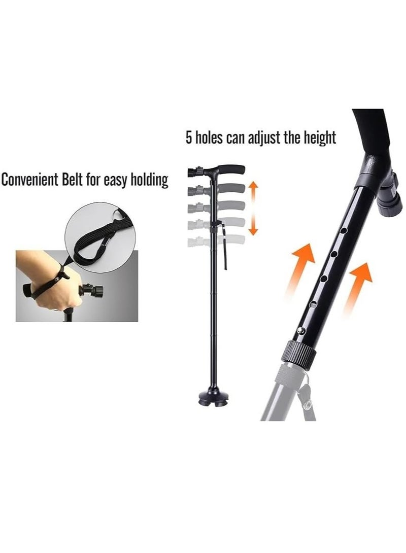 Folding Cane with LED Light & Adjustable Height - Portable Collapsible Extendable Walking Stick Self-Standing Design Non-Slip Grip Handle Rubber Feet - Image 5