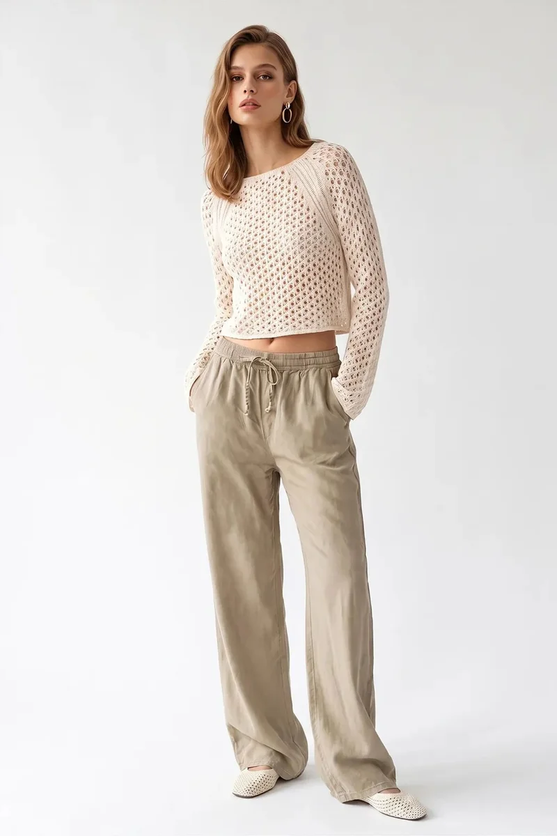 ميكسراي MIXRAY Tencel Wide-Leg Palazzo Trousers