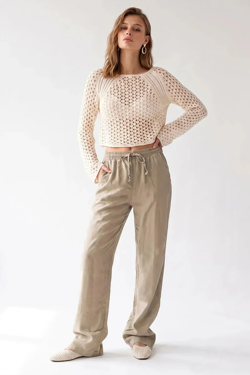 ميكسراي MIXRAY Tencel Wide-Leg Palazzo Trousers