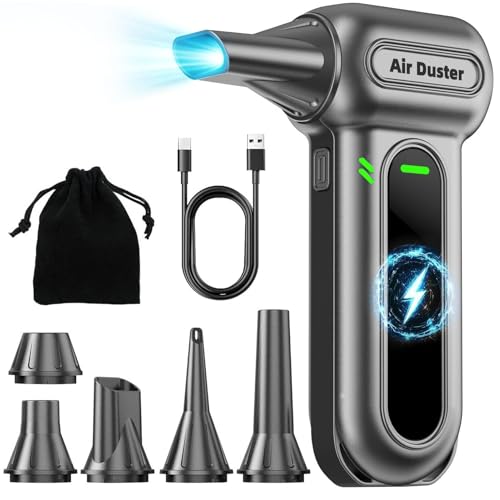Gardon Electric Air Duster Cleaning Tools -180000RPM Super Power Cordless Air Duster, Rechargeable Brushless Motor Durable Blower, 4-Gear Adjustable Dust Blower Fan for Car, PC, Sliver - Image 1