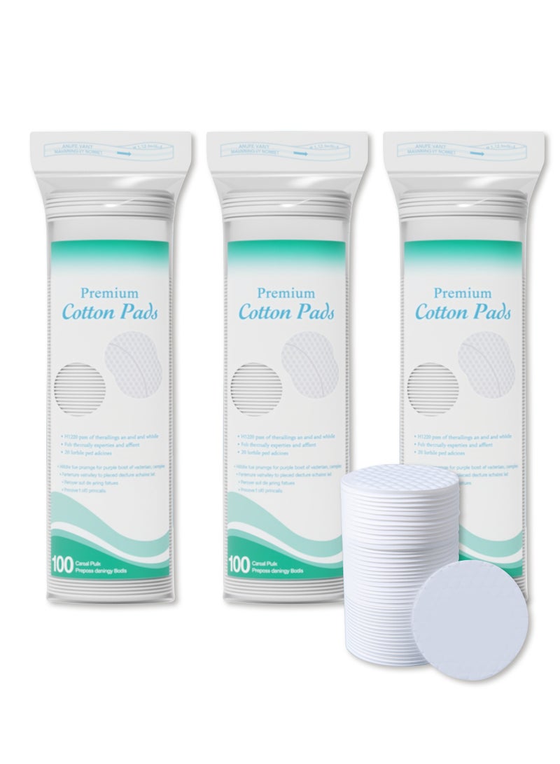 3 عبوات 300 ورقة من القطن الممتاز ، لفوط مزيل مكياج الشفاه والعين للوجه ، قطن تجميلي فعال ، مضاد للحساسية ، خالي من الوبر - Image 1