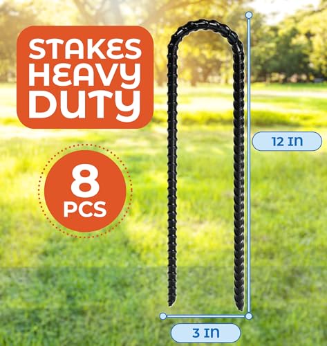 Happin® Ground Stakes Ultra Strong, Trampoline Stakes Anchors High Wind, Ground Anchors Screw in, Tent Rebar Stake Heavy Duty & Swing Set Anchors, Galvanized Steel, U Shaped (8 Pack, Black) - Image 4