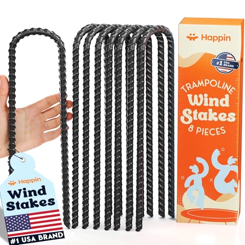 Happin® Ground Stakes Ultra Strong, Trampoline Stakes Anchors High Wind, Ground Anchors Screw in, Tent Rebar Stake Heavy Duty & Swing Set Anchors, Galvanized Steel, U Shaped (8 Pack, Black) - Image 1