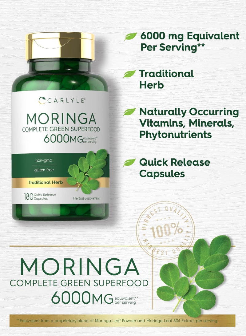 Moringa Complete Green Superfood, 6000mg, 180 Quick Release Capsules
