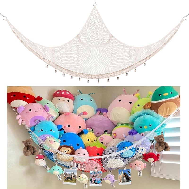 Kangaroo Stuffed Animal Storage Hammock Corner Hanging Toy Organizer Stuffed Animal Storage  Easy to Hang Plushie Net  Included Anchors  Hooks  for Toy Room Nursery Bedroom  Home Decor White - Image 1