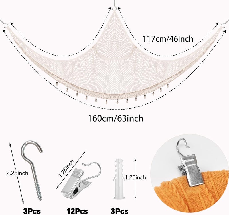 Kangaroo Stuffed Animal Storage Hammock Corner Hanging Toy Organizer Stuffed Animal Storage  Easy to Hang Plushie Net  Included Anchors  Hooks  for Toy Room Nursery Bedroom  Home Decor White - Image 3