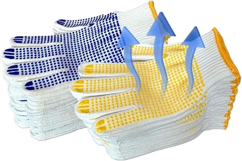 قفازات العمل القطنية الزرقاء 12 زوجًا محبوكة بخيوط للحماية الآمنة في أعمال البستنة - Image 3