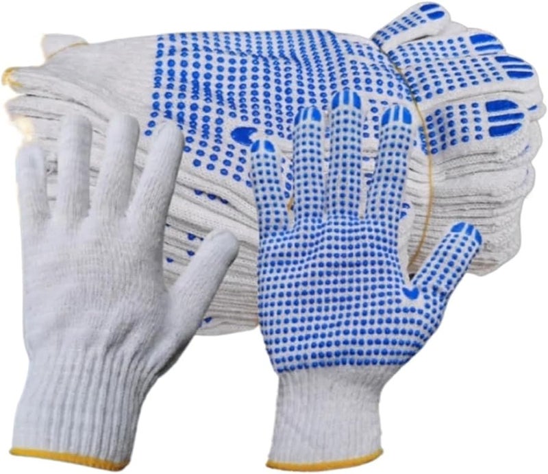 قفازات العمل القطنية الزرقاء 12 زوجًا محبوكة بخيوط للحماية الآمنة في أعمال البستنة - Image 1