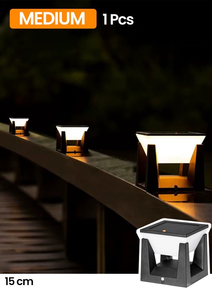 مودي مصباح عمود يعمل بالطاقة الشمسية خارجي مقاوم للماء - 3 أوضاع ألوان (دافئ/محايد/أبيض بارد)، من الغسق إلى الفجر، مستشعر حركة، مصباح ليد لاسلكي يعمل بالطاقة الشمسية للحديقة، السياج، المرآب، الشرفة، الفناء، في الهواء الطلق (متوسط ​​- قطعة واحدة) - Image 1