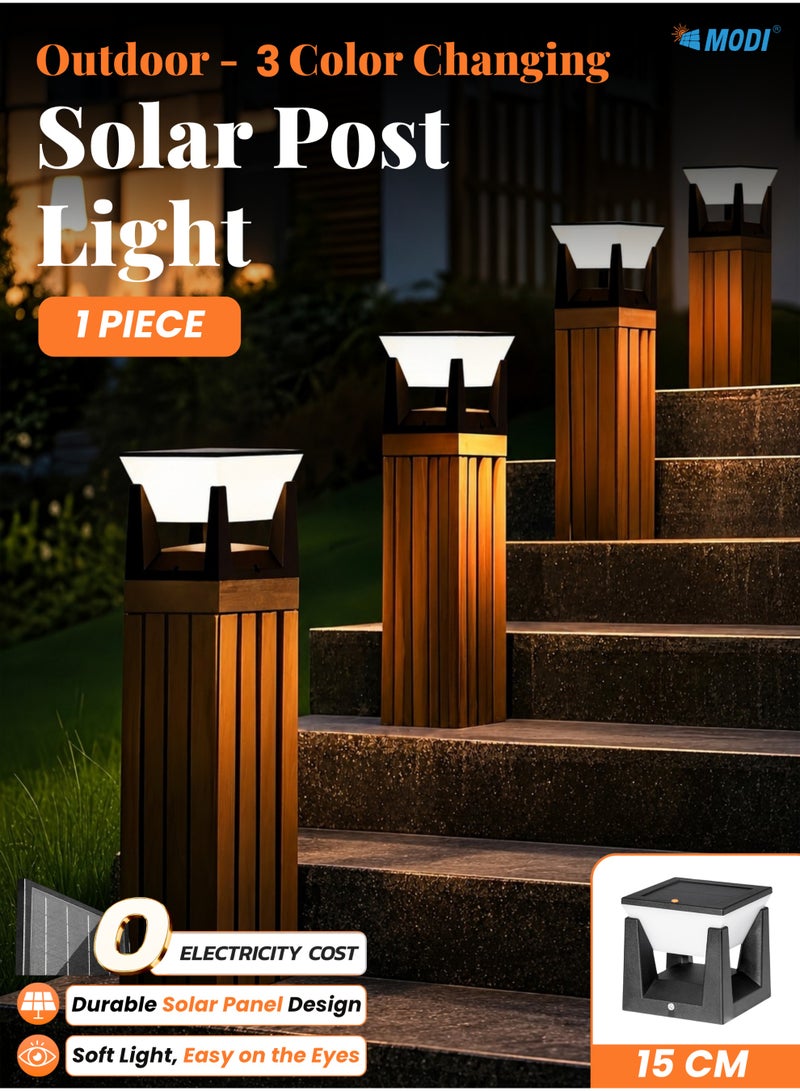 MODI Solar Post Lamp Outdoor Waterproof – 3 Color Modes (Warm/Neutral/Cool White), Dusk to Dawn, Motion Sensor, Solar Wireless LED for Garden, Fence, Garage, Porch, Patio, Outdoor (Medium - 1pc) - Image 1
