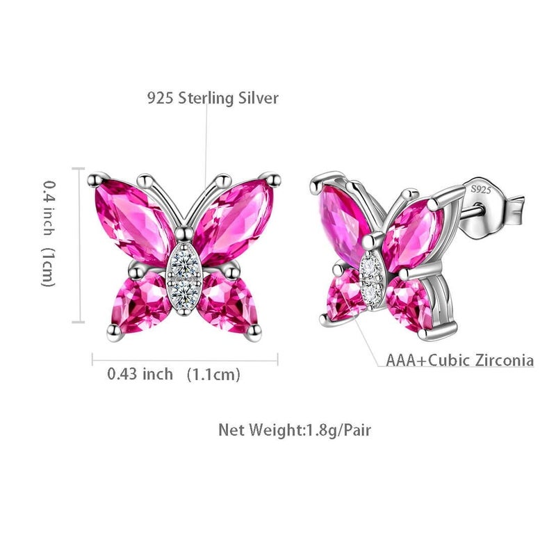 Juwaliy July Birthstone Stud Earrings Ruby Butterfly Earrings Red CZ 925 Sterling Silver Women Mother Wife Christmas Valentines Jewelry Gifts for Her - Image 5