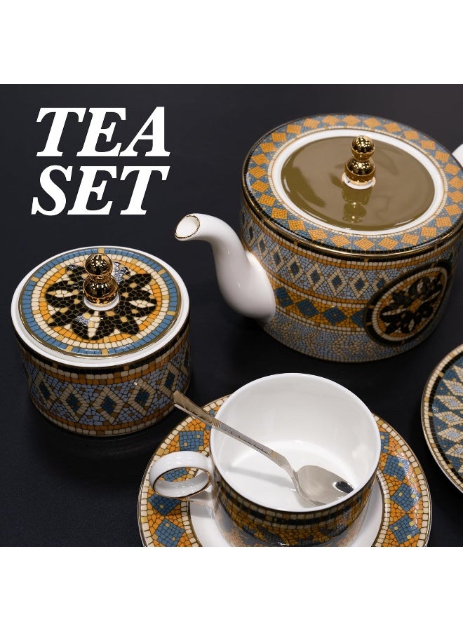 BS طقم أطباق بورتشيلين الدائري من B&S | 97 قطعة من أدوات المائدة الخزفية الفاخرة | طقم أطباق بتصميم زهور | طقم شاي وقهوة بورتشيلين عتيق | أطباق وأوعية آمنة للاستخدام في الميكروويف وغسالة الصحون (توسكاني) - Image 2