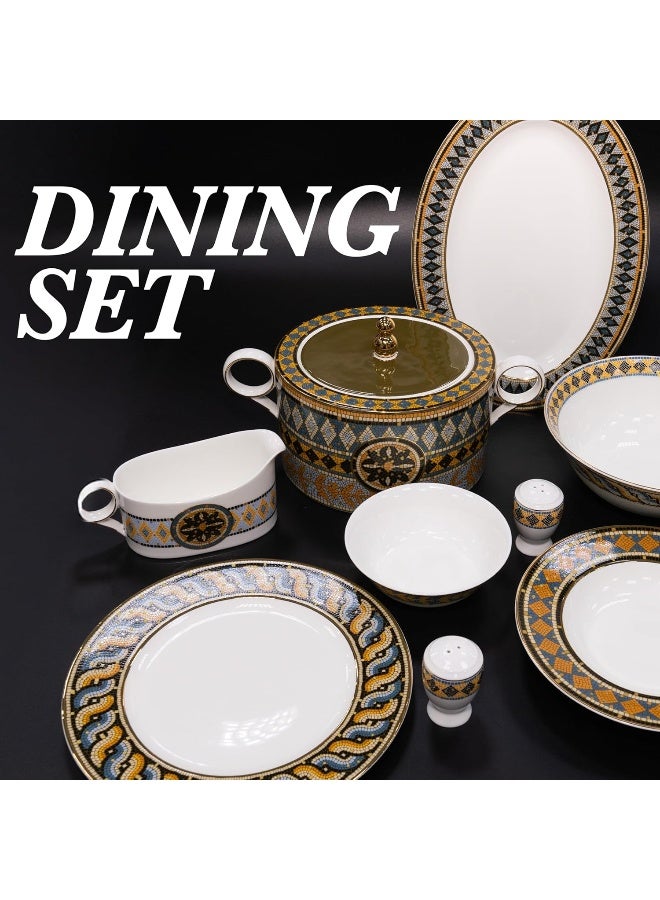 BS طقم أطباق بورتشيلين الدائري من B&S | 97 قطعة من أدوات المائدة الخزفية الفاخرة | طقم أطباق بتصميم زهور | طقم شاي وقهوة بورتشيلين عتيق | أطباق وأوعية آمنة للاستخدام في الميكروويف وغسالة الصحون (توسكاني) - Image 3