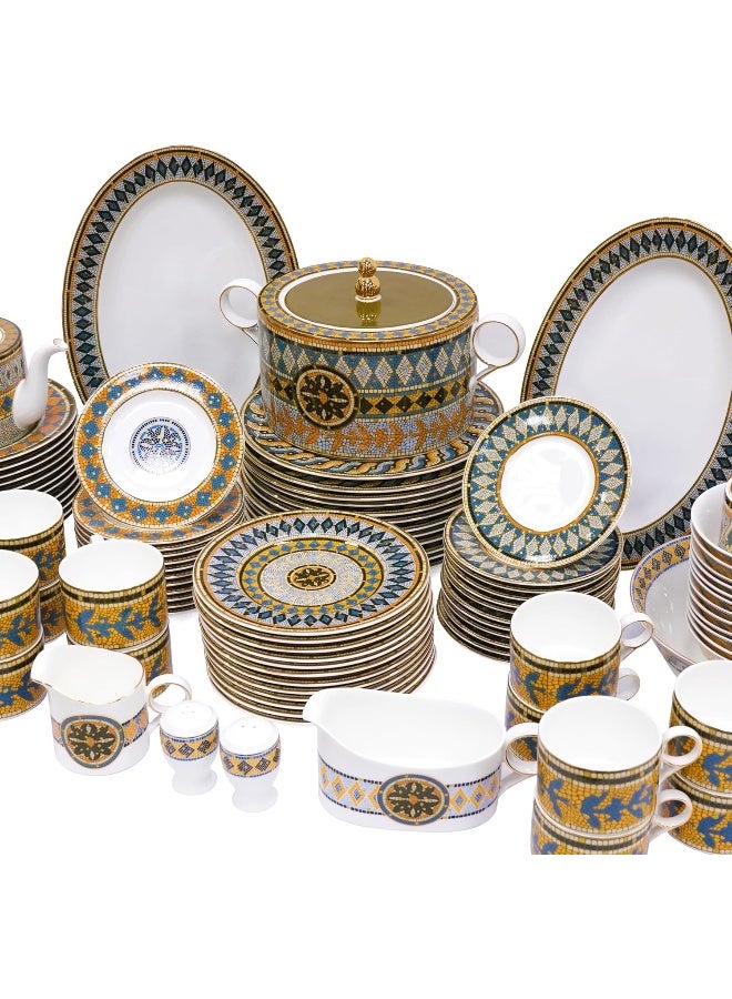 BS طقم أطباق بورتشيلين الدائري من B&S | 97 قطعة من أدوات المائدة الخزفية الفاخرة | طقم أطباق بتصميم زهور | طقم شاي وقهوة بورتشيلين عتيق | أطباق وأوعية آمنة للاستخدام في الميكروويف وغسالة الصحون (توسكاني) - Image 1