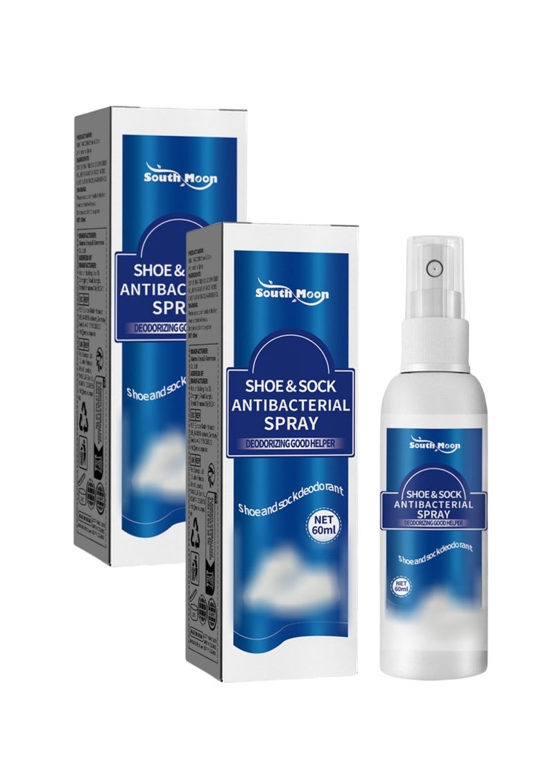 SOUTH MOON 2-PACKS Shoe and Sock Deodorizer Spray, Cleans Shoes and Socks Sweaty Feet to Eliminate Odors, Shoe Closet Freshener 60ml*2  - Image 1