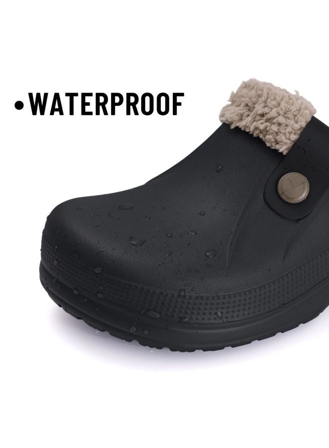 Beslip Classic Fur Lined Clogs Waterproof Winter Fuzzy Slippers for Women Men Indoor and Outdoor, Black/Khaki, 8.5-9 Women/7-7.5 Men - Image 5
