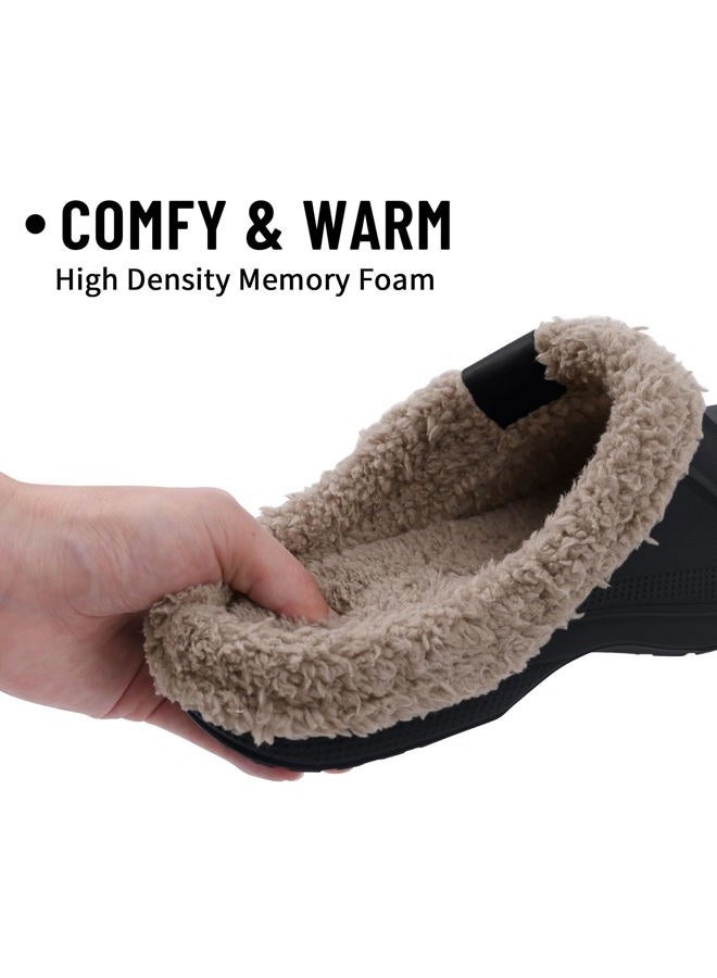 Beslip Classic Fur Lined Clogs Waterproof Winter Fuzzy Slippers for Women Men Indoor and Outdoor, Black/Khaki, 8.5-9 Women/7-7.5 Men - Image 4