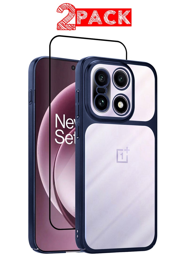 CATANES Electroplated PC Case for OnePlus 15 - Raised Camera Guard and Shock-Absorbing Edges with 3D Screen Protector - Clear - Side Blue - Image 1