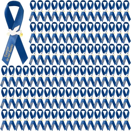 Geosar 100 Pcs Dove Funeral Memorial Ribbons Pins Memorial Service Respect Funeral Personalized Ribbon Bow with Safety Pins and White Dove for Mourning Mental Health Awareness Month GiftsBlue - Image 1