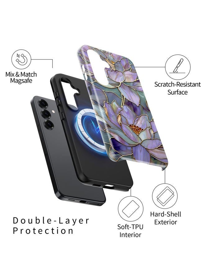 Esdot for Samsung Galaxy S25 Case - Wireless Charging Compatible – Dual-Layer Soft Silicone + Hard Shell - Wildflower Design - Protective Phone Cover for Women Girls - Abstract Lotus - Image 2