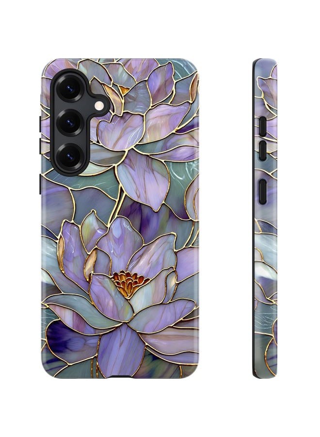 Esdot for Samsung Galaxy S25 Case - Wireless Charging Compatible – Dual-Layer Soft Silicone + Hard Shell - Wildflower Design - Protective Phone Cover for Women Girls - Abstract Lotus - Image 1
