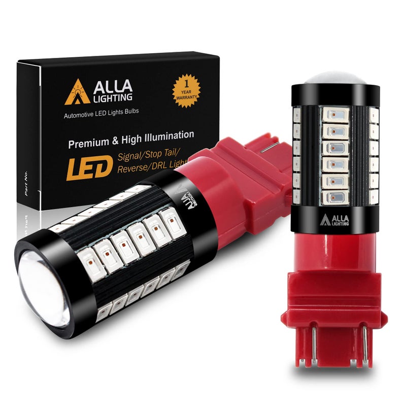 Alla Lighting 2800lm T25 Wedge 3156 3157 LED Bulbs Red Brake Stop Tail LightsTurn Signal Lights Lamps 3057 4057 4157 3457 3057KX 3157KX 4057KX P277W 3157LL Super Bright 5730 33SMD Taillights