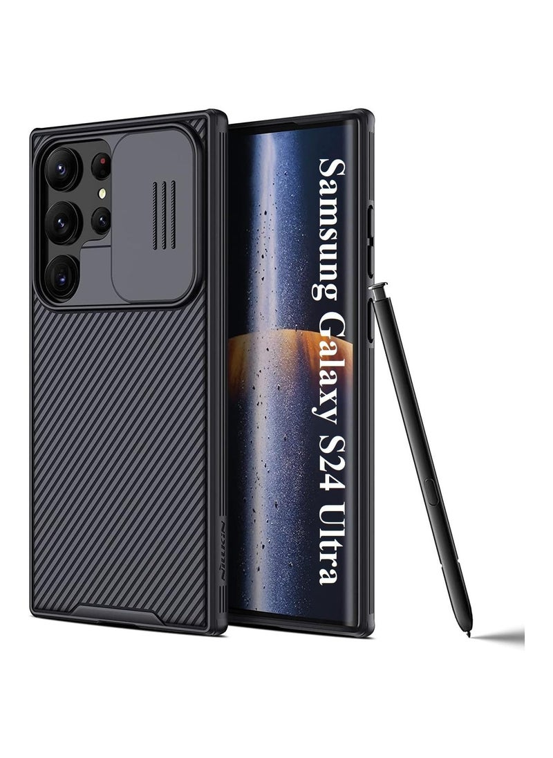 إيف غطاء حماية لهاتف Samsung Galaxy S24 Ultra من Nillkin Camshield Pro مع حماية عدسة الكاميرا المنزلقة وظهر الكمبيوتر الشخصي وإطار TPU لحماية الصدمات لهاتف Samsung Galaxy S24 Ultra (أسود، Samsung Galaxy S24 Ultra) - Image 1