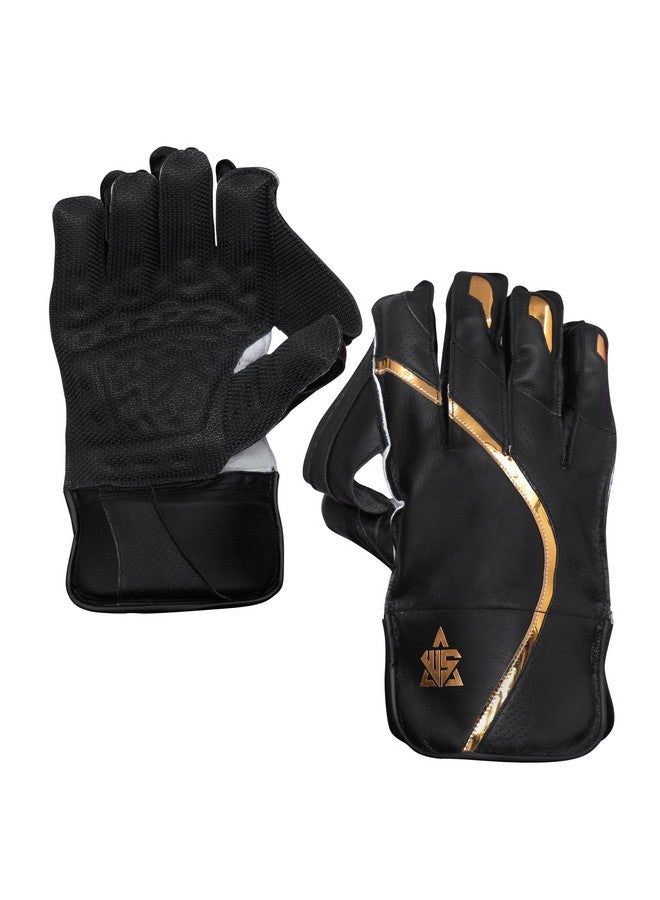 WHITEDOT SPORTS Summer Leather Cricket Wicket Keeping Gloves Suitable For Profe ional Players (WKG Summer Black, Youth) - Image 1