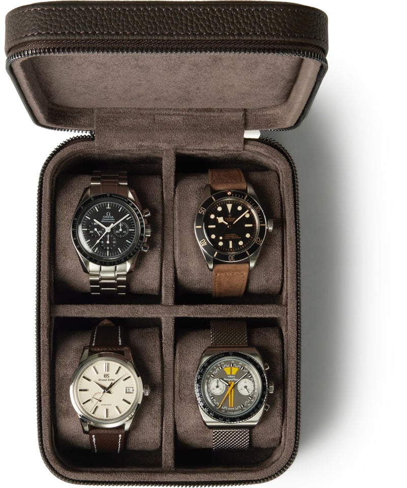 TAWBURY Watch Case 4 Slot Genuine TopGrain Leather Watch Box for Men Women with Extra Wide Pillows for Large Watches Portable Wristwatch Storage for Home Travel Brown - Image 2