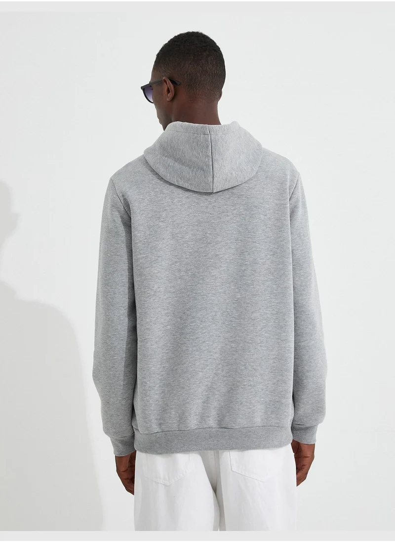 KOTON Basic Hoodie Slogan Printed Long Sleeve