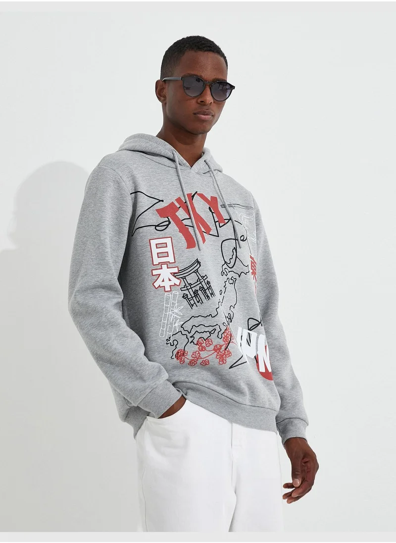 KOTON Basic Hoodie Slogan Printed Long Sleeve