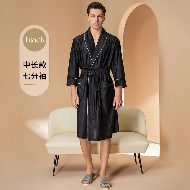 New Absorbent Nightgown For Men In , Cool And Thin Couple Bathrobe, Summer Mid-Length Dressing Gown, Bathrobe For Women - Image 1