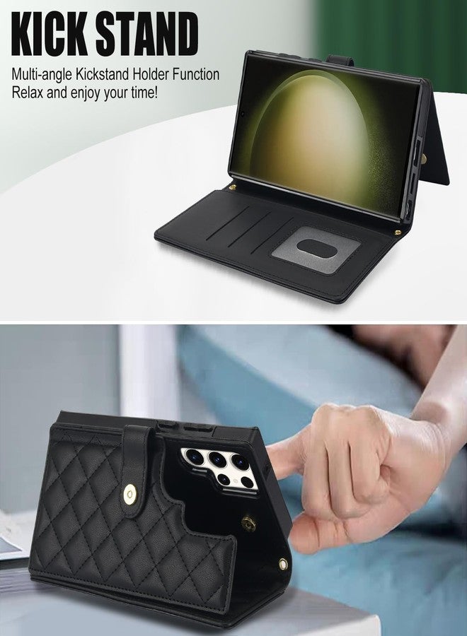 أسو ويش جراب هاتف Asuwish لهاتف سامسونج جالاكسي S23 ألترا 5G، غطاء محفظة مع واقي شاشة من الزجاج المقوى وحامل لبطاقات RFID وحزام للمعصم، S23Ultra 23S S 23 23Ultra، مقاس 6.8 بوصة، أسود، مناسب للرجال والنساء - Image 4