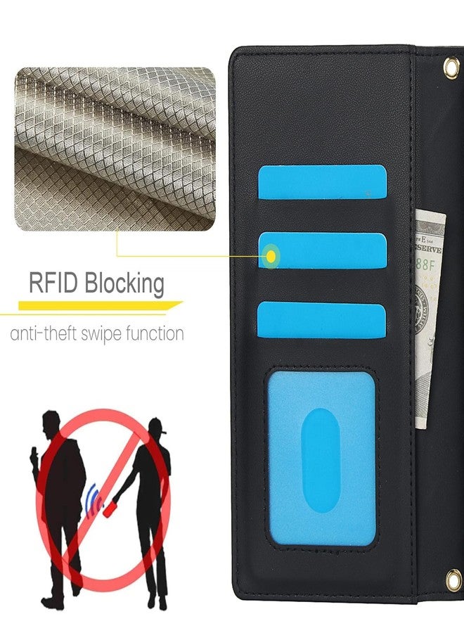 أسو ويش جراب هاتف Asuwish لهاتف سامسونج جالاكسي S23 ألترا 5G، غطاء محفظة مع واقي شاشة من الزجاج المقوى وحامل لبطاقات RFID وحزام للمعصم، S23Ultra 23S S 23 23Ultra، مقاس 6.8 بوصة، أسود، مناسب للرجال والنساء - Image 5