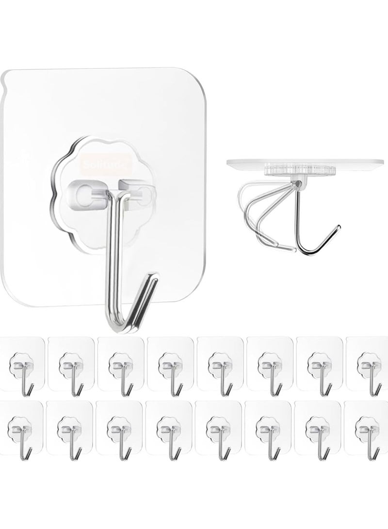 Solitude 20 Pcs PVC Self Adhesive Stainless Steel Hooks Transparent Waterproof Oilproof Wall Hooks Kitchen Bathroom Outdoor  - Image 1