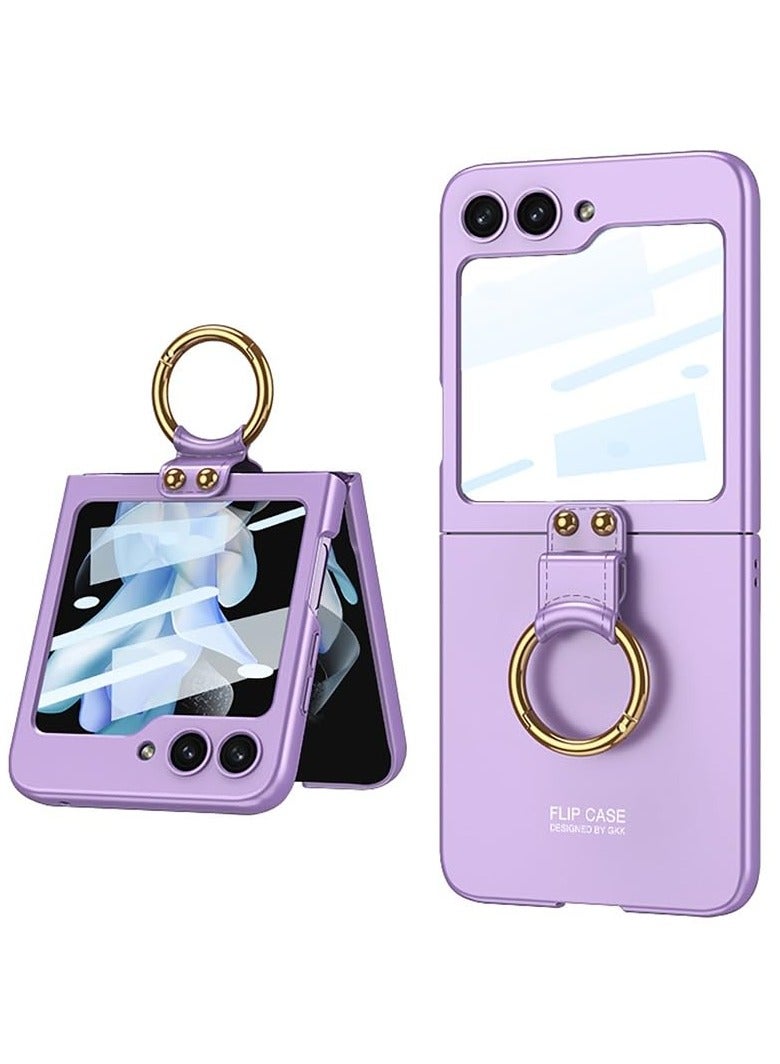 حافظة لهاتف سامسونج جالاكسي Z فليب 6، حافظة صلبة رفيعة للغاية من البولي كربونات مع واقي شاشة خارجي وحلقة، حافظة واقية متينة خفيفة الوزن مقاومة للصدمات وغير قابلة للانزلاق لهاتف جالاكسي زد فليب 6 - Image 1