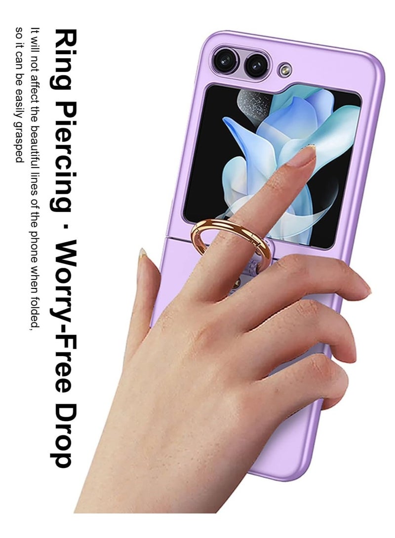 حافظة لهاتف سامسونج جالاكسي Z فليب 6، حافظة صلبة رفيعة للغاية من البولي كربونات مع واقي شاشة خارجي وحلقة، حافظة واقية متينة خفيفة الوزن مقاومة للصدمات وغير قابلة للانزلاق لهاتف جالاكسي زد فليب 6 - Image 4