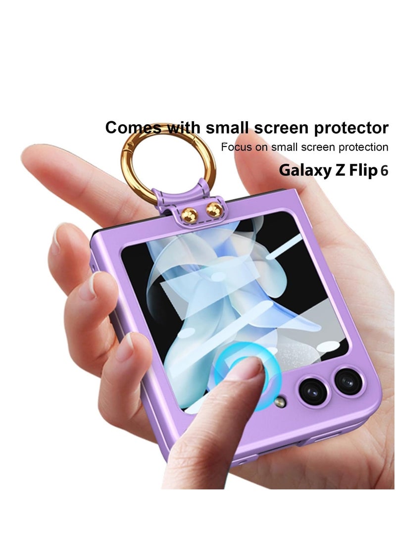 حافظة لهاتف سامسونج جالاكسي Z فليب 6، حافظة صلبة رفيعة للغاية من البولي كربونات مع واقي شاشة خارجي وحلقة، حافظة واقية متينة خفيفة الوزن مقاومة للصدمات وغير قابلة للانزلاق لهاتف جالاكسي زد فليب 6 - Image 5