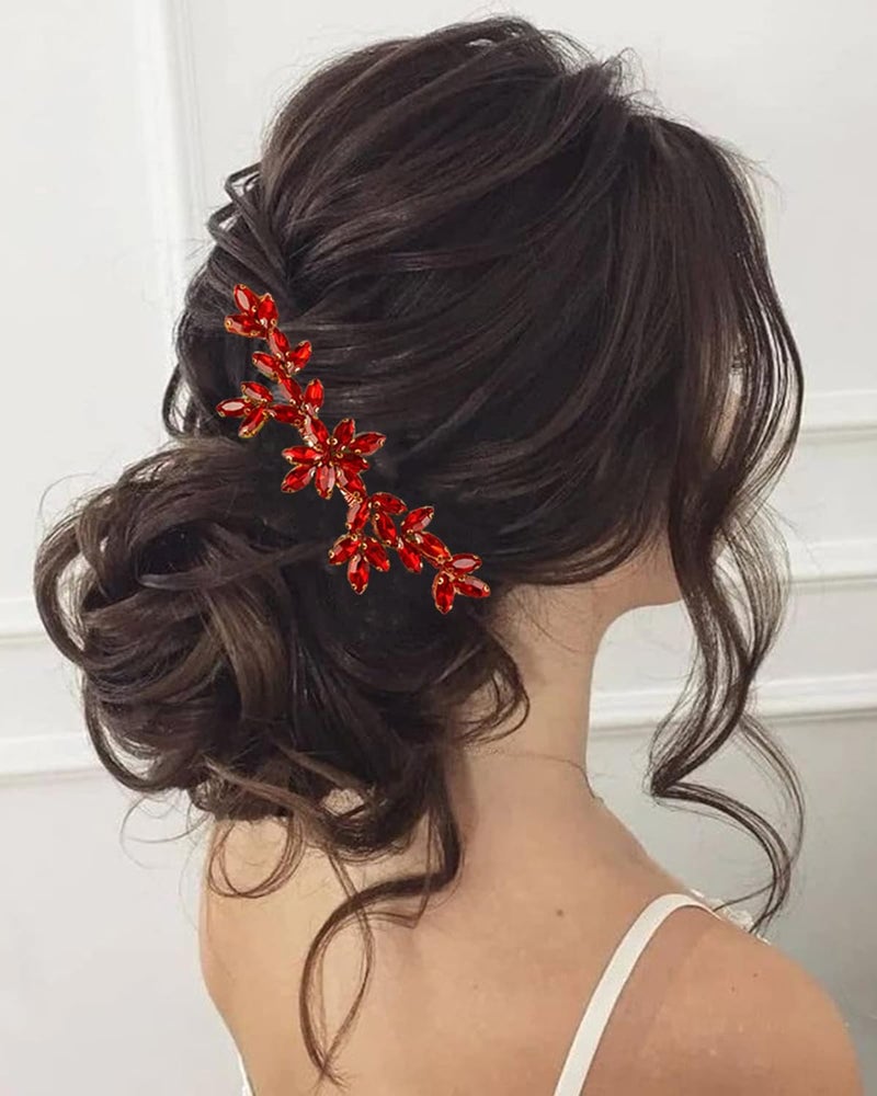 Kercisbeauty Kercisbeauty Bridal Red Rhinestones Hair Comb Women Ladies Banquet Special Events Updo Hair Styling Crystal Jewelry Red 
