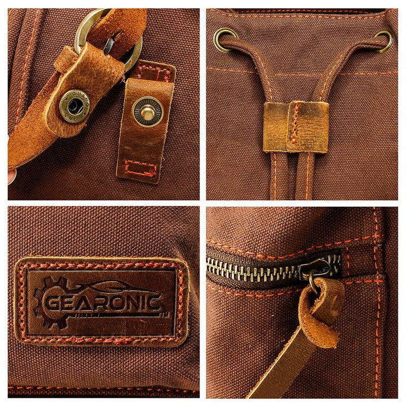 GEARONIC Vintage Canvas Backpack, Casual Daypack Backpacks for Men Women, 15inch Laptop Bag Travel Hiking Camping Rucksack - Coffee - Image 2